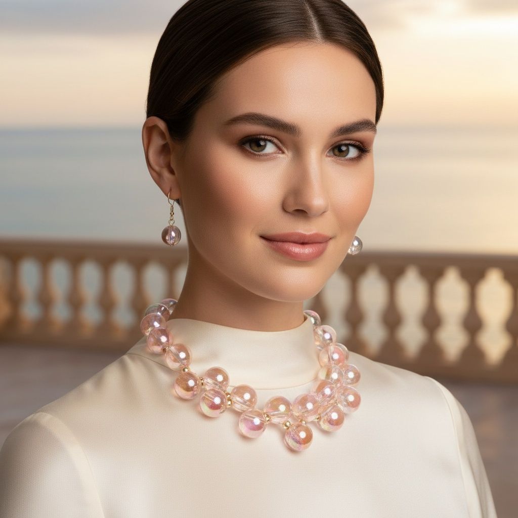 Necklace Pink Iridescent Bubble Ball Bead Set