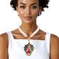 Toggle Pearl and Pink Green Glass Pendant Necklace