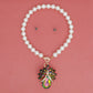 Toggle Pearl and Pink Green Glass Pendant Necklace