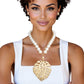 Cream Pearl Gold Palm Leaf Pendant Necklace