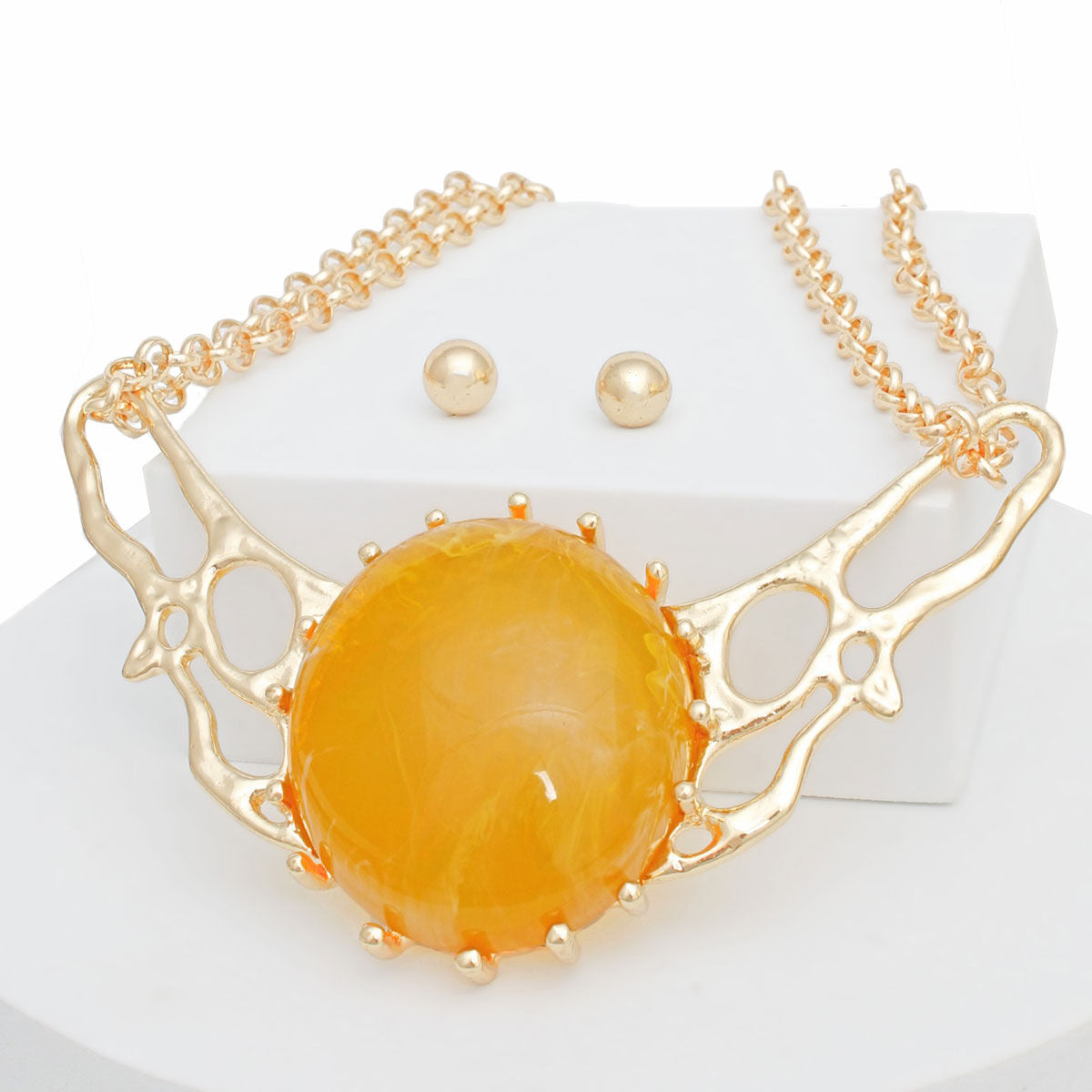 Collar Mustard Resin Dome Gold Chain Necklace Women