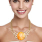 Collar Orange Resin Dome Gold Chain Necklace Women