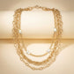 Gold Mixed Chain Stone Butterfly 3 Layer Necklace