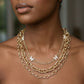 Gold Mixed Chain Stone Butterfly 3 Layer Necklace