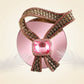 Antique Gold Pink Crystal Woven Ribbon Brooch