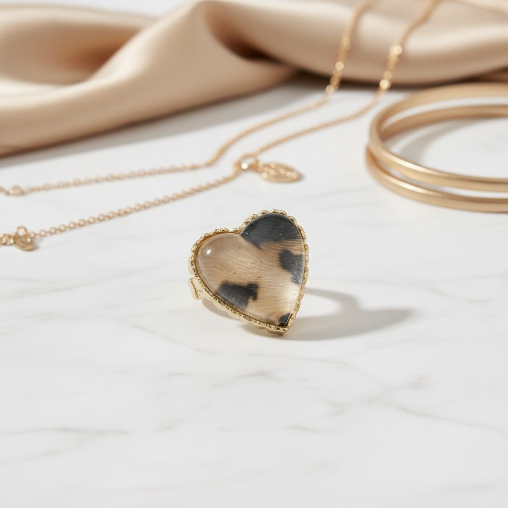 Chunky Heart Leopard Print Stretch Cocktail Ring