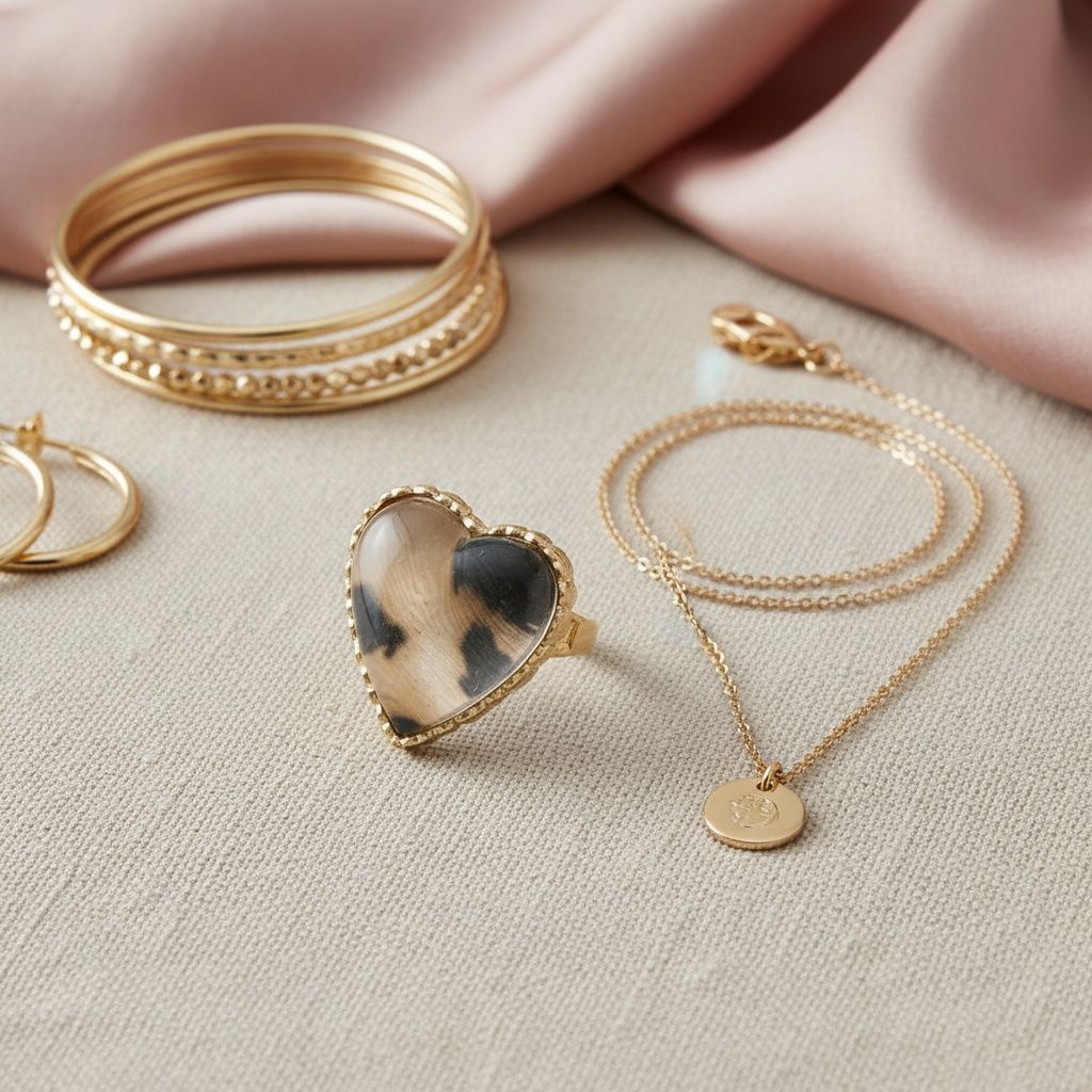 Chunky Heart Leopard Print Stretch Cocktail Ring