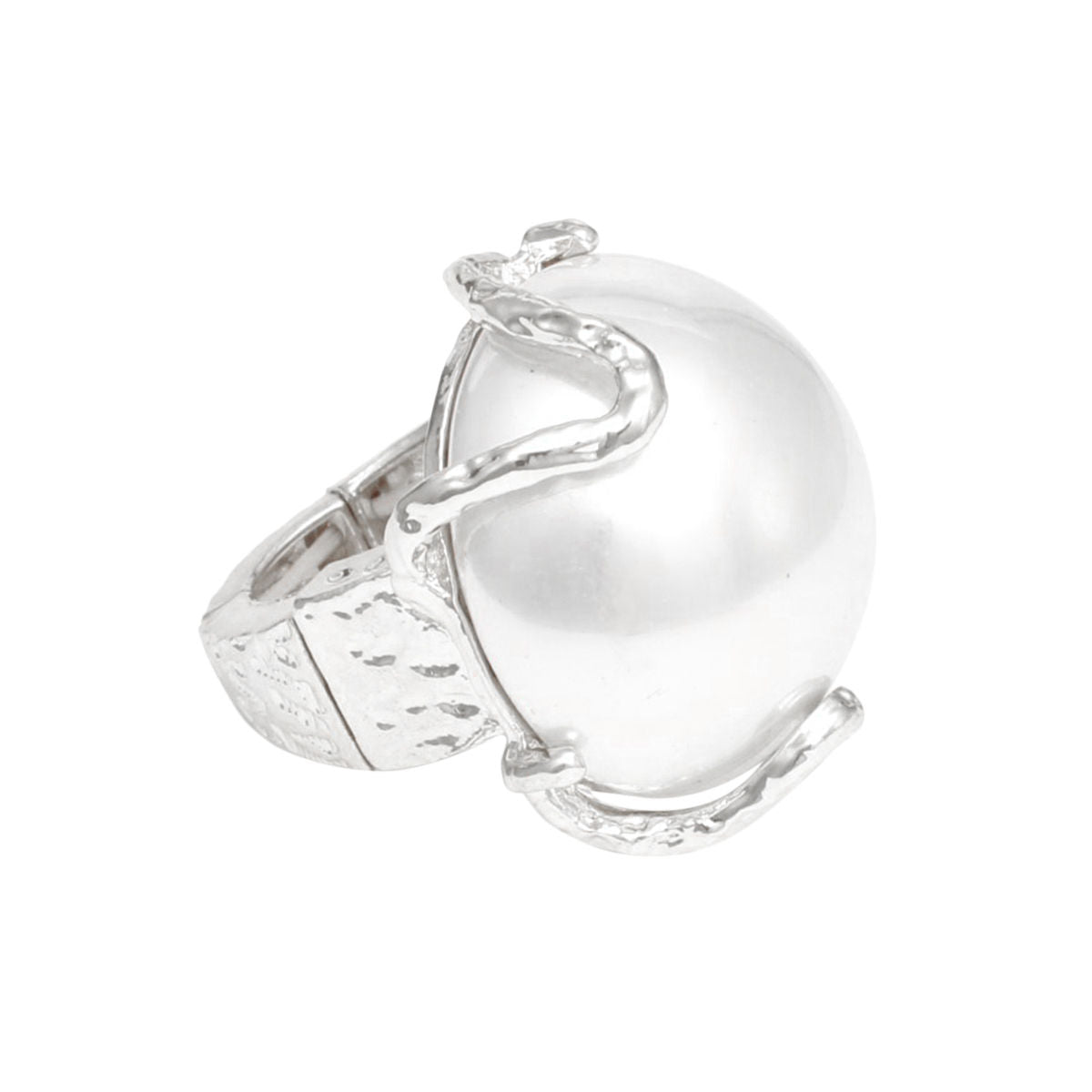 Cocktail White Power Pearl Silver Stretch Ring