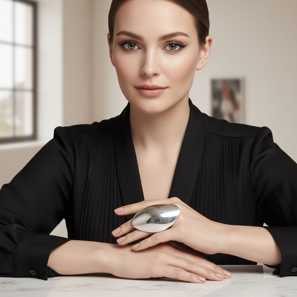 XL Silver Irregular Oval Stretch Statement Ring