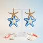Layered Blue Raffia Starfish Drop Earrings