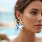 Layered Blue Raffia Starfish Drop Earrings