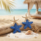 Royal Blue Raffia Starfish Drop Earrings