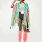 AKA Kimono Lurex Tropical Pink Orange and Green