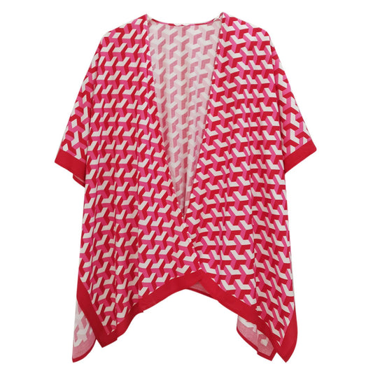 DST Sorority Kimono Red White Block Print Women