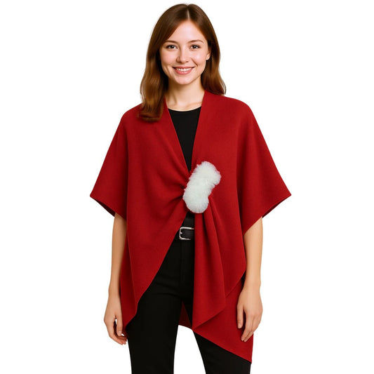 DST Sorority Red Knit Ivory Fur Ruana Scarf Wrap