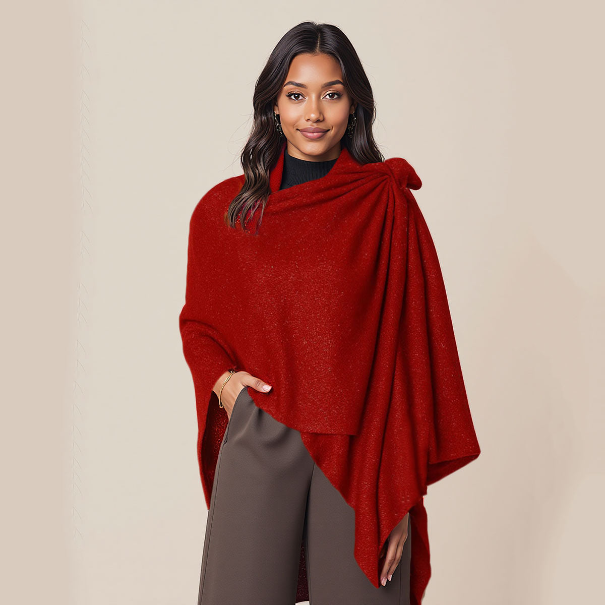 Ruana One Shoulder Red Lurex Scarf Wrap for Women