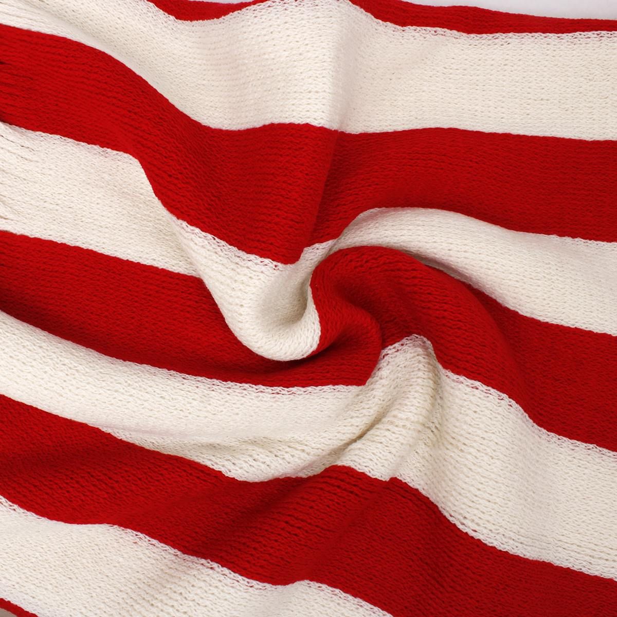 DST Red and Cream Stripe Fringe Cocoon Cardigan