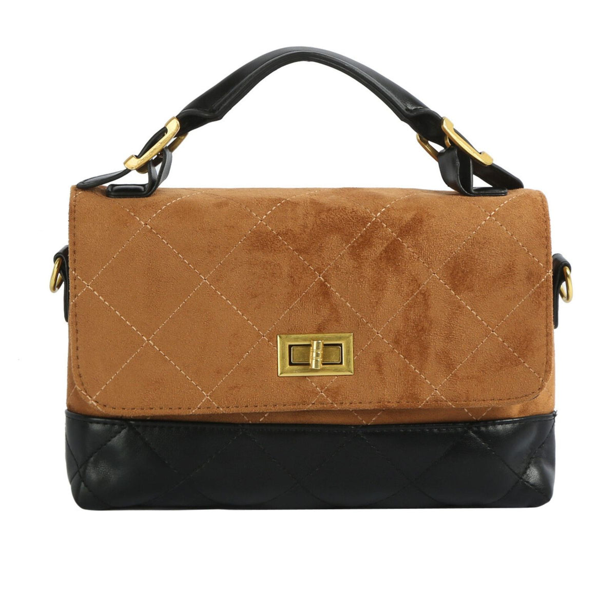 Top Handle Bag Brown Suede and Black Flap Purse