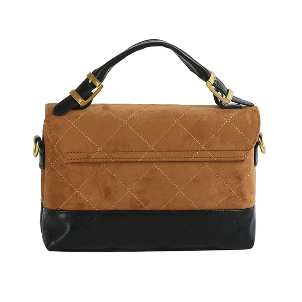 Top Handle Bag Brown Suede and Black Flap Purse