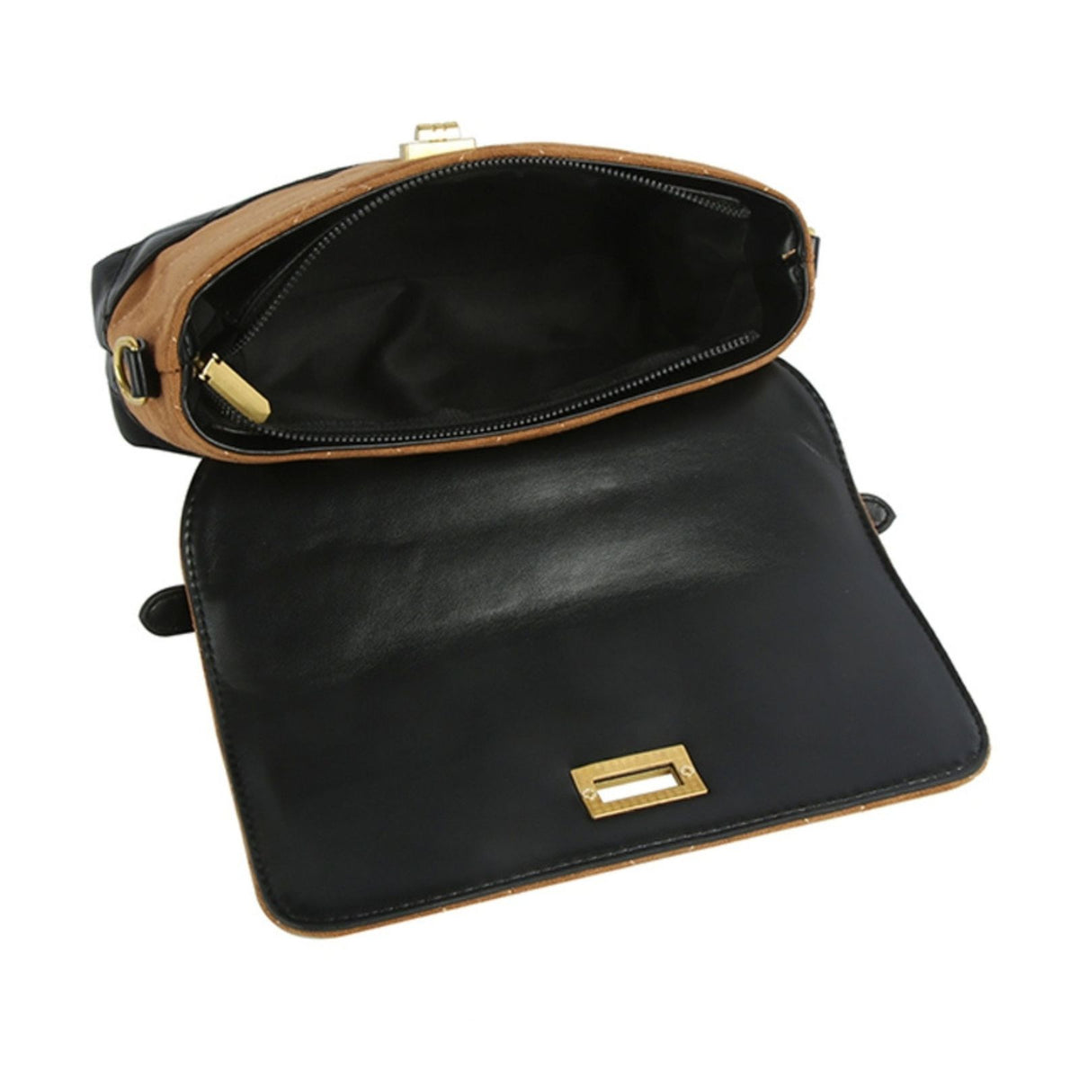 Top Handle Bag Brown Suede and Black Flap Purse