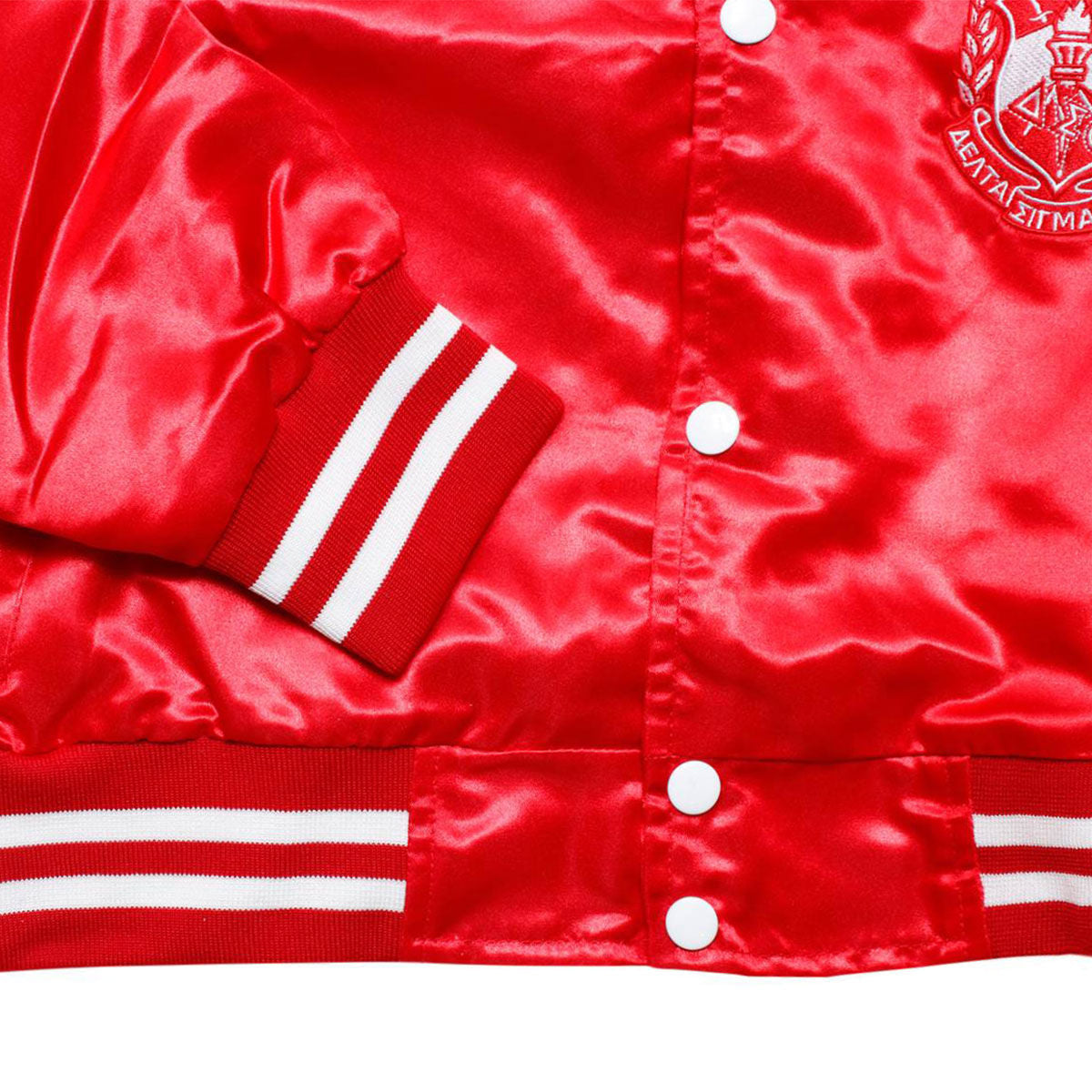 DST Greek Apparel M Cropped Satin Varsity Jacket