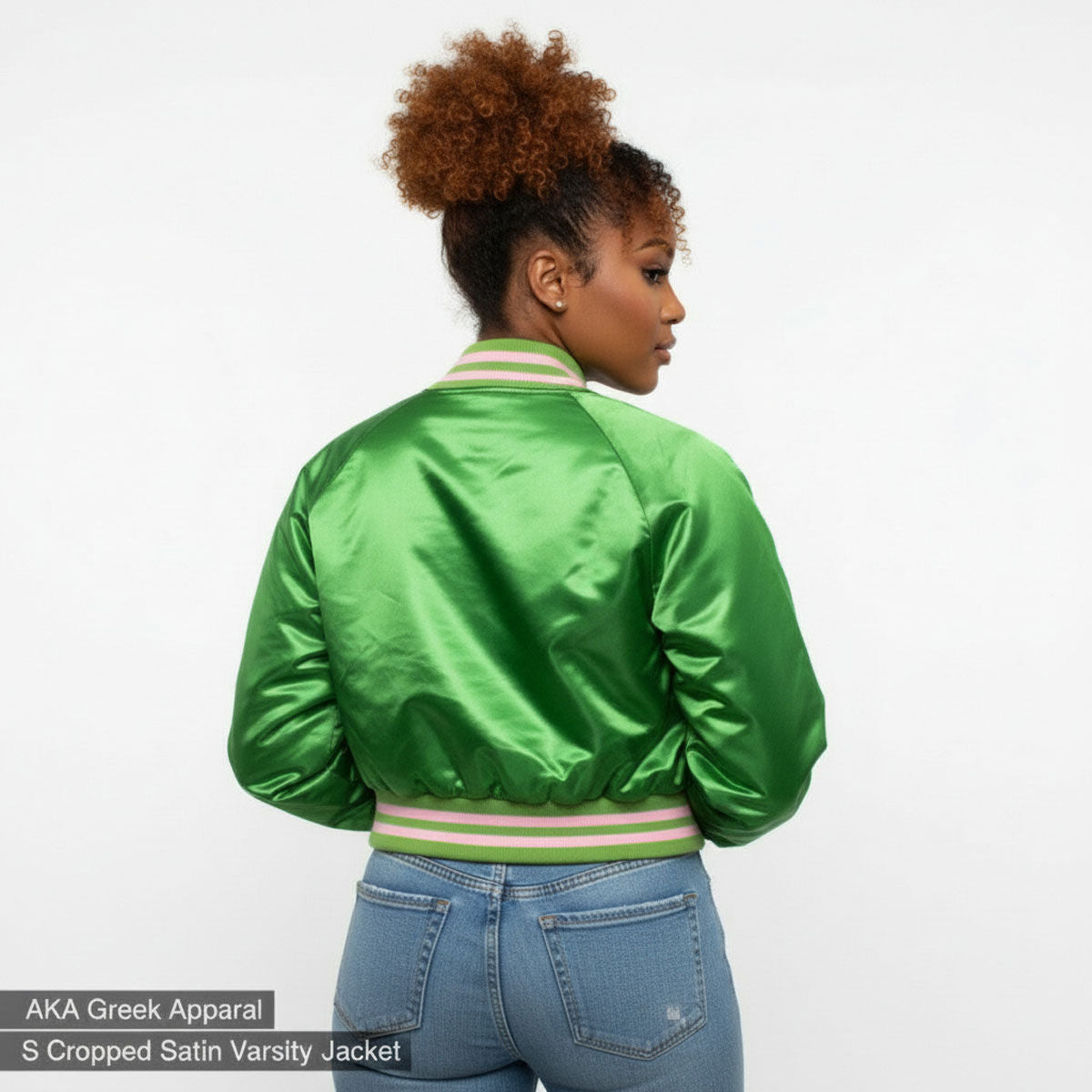 AKA Greek Apparel S Cropped Satin Varsity Jacket