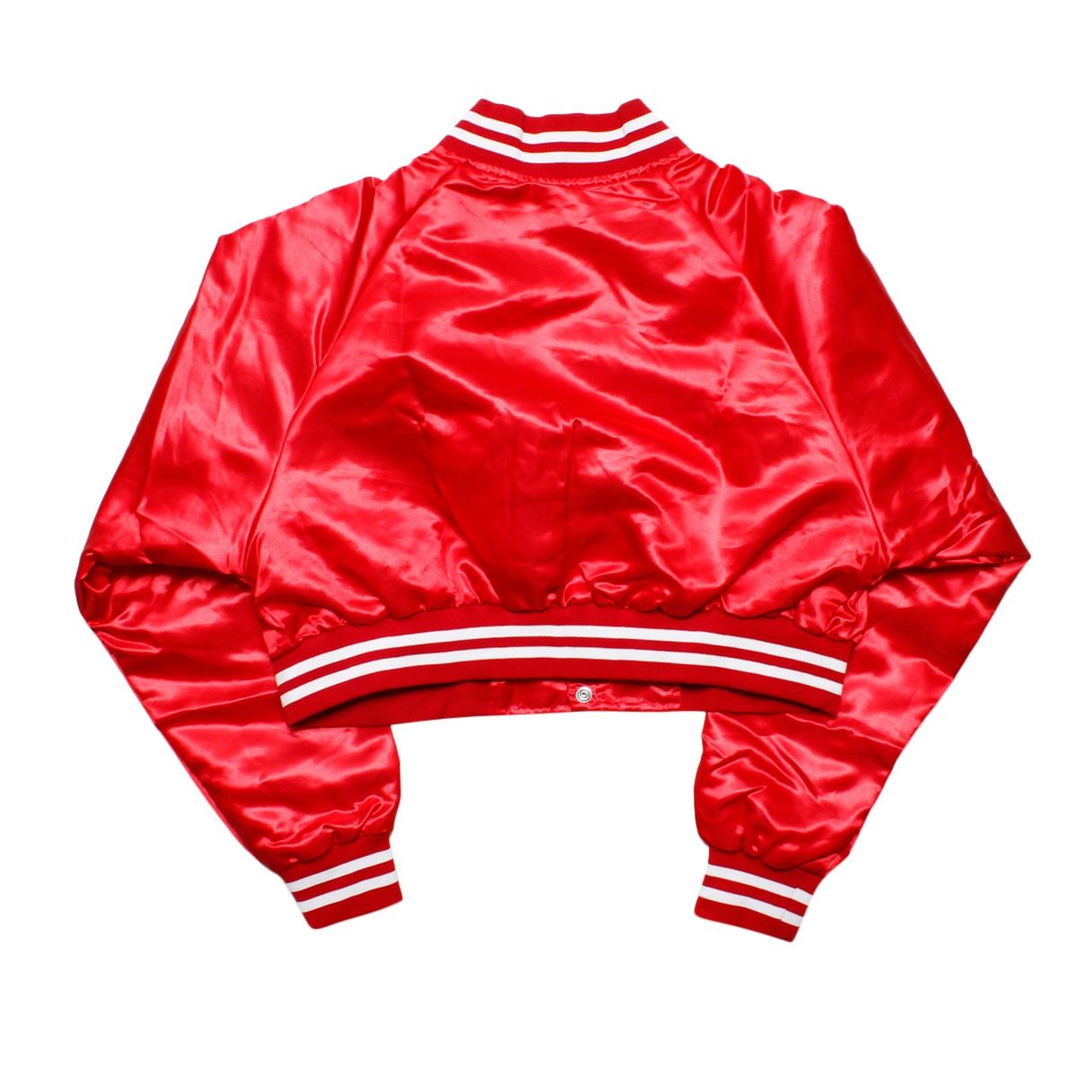 DST Greek Apparel S Cropped Satin Varsity Jacket