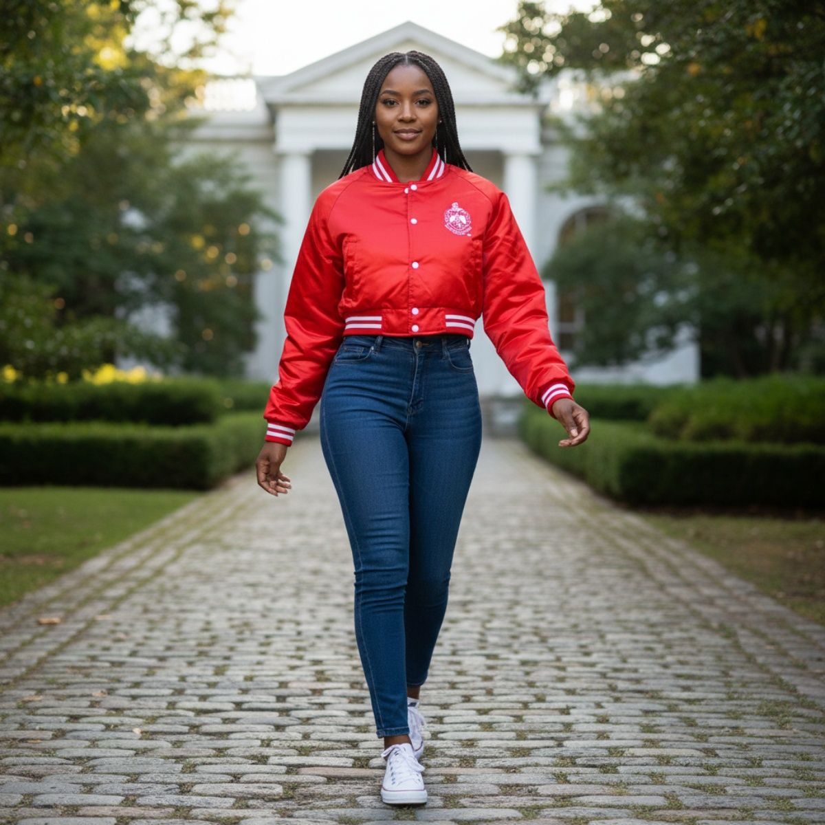 DST Greek Apparel S Cropped Satin Varsity Jacket