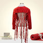 DST Apparel Medium Red White Denim Fringe Jacket