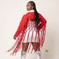 DST Apparel XLarge Red White Denim Fringe Jacket