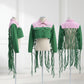 AKA Apparel Large Pink Green Denim Fringe Jacket