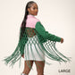 AKA Apparel Large Pink Green Denim Fringe Jacket
