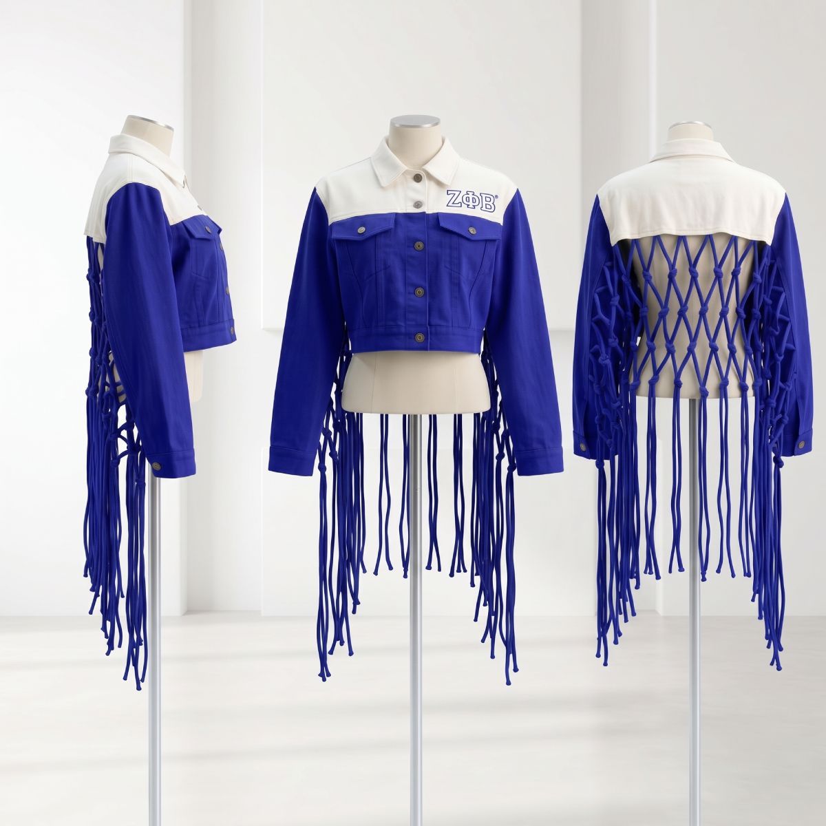 ZPB Apparel Small Blue White Denim Fringe Jacket