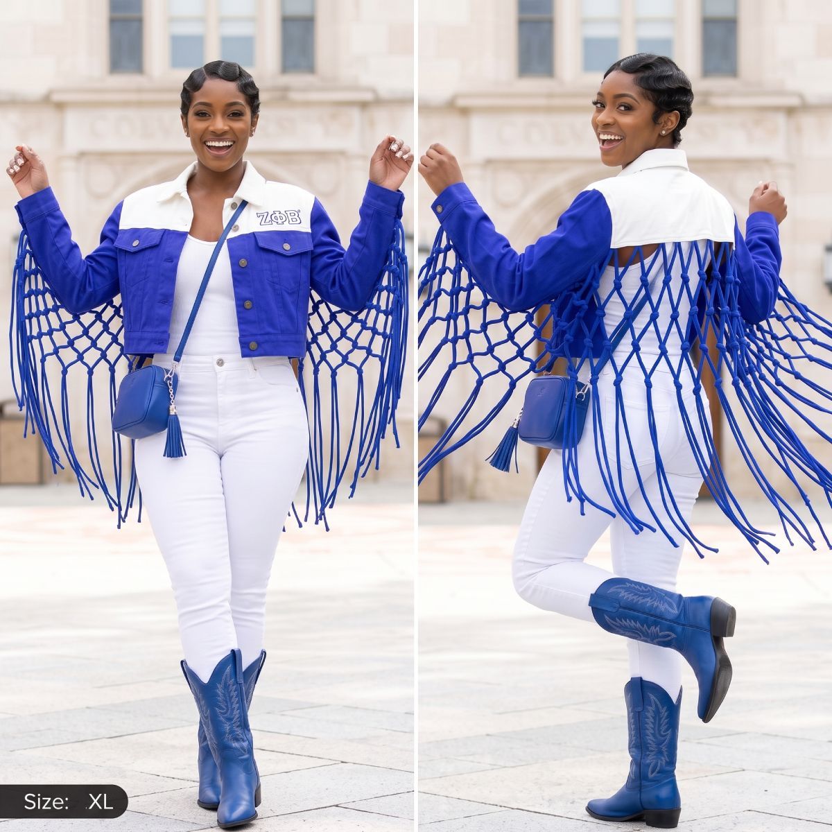 ZPB Apparel XLarge Blue White Denim Fringe Jacket
