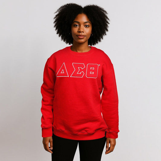 DST Greek Gear L Red Embroidered Crew Sweatshirt