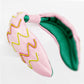 AKA Zig Zag Pink and Green Embroidered Headband