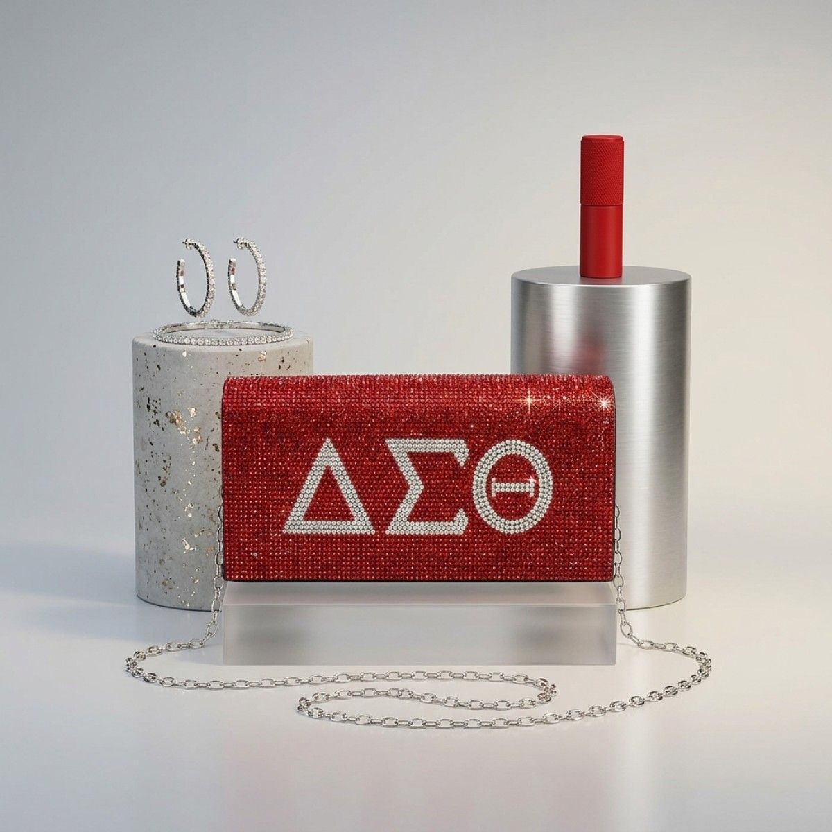 DST Red with Clear Rhinestone Flap Snap Clutch Bag