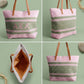 AKA Faded Pink Raffia Embroidered Beach Tote Bag