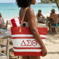 DST Faded Red Raffia Embroidered Beach Tote Bag