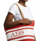 DST Faded Red Raffia Embroidered Beach Tote Bag