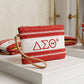 DST Faded Red White Raffia Embroidered Pouch Bag