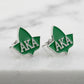 AKA Green Ivy Leaf Rhinestone Silver Stud Earrings