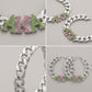 AKA Pink Green Stone Silver Chain Hoop Earrings