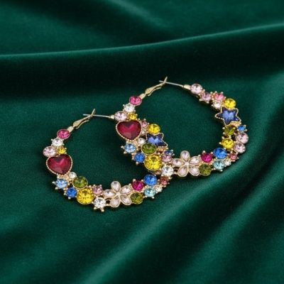 Hoop Multicolor Crystal Heart Star Flower Earrings