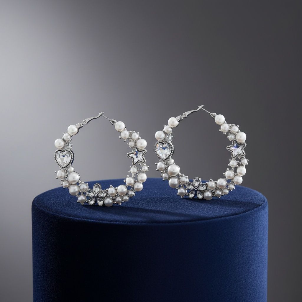 Hoop White Pearl Crystal Heart Star Flower Earrings