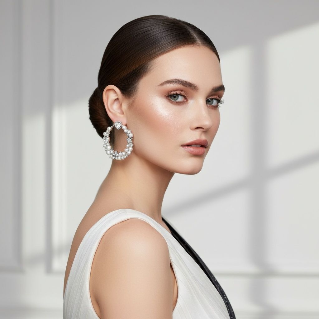 Hoop White Pearl Crystal Heart Star Flower Earrings