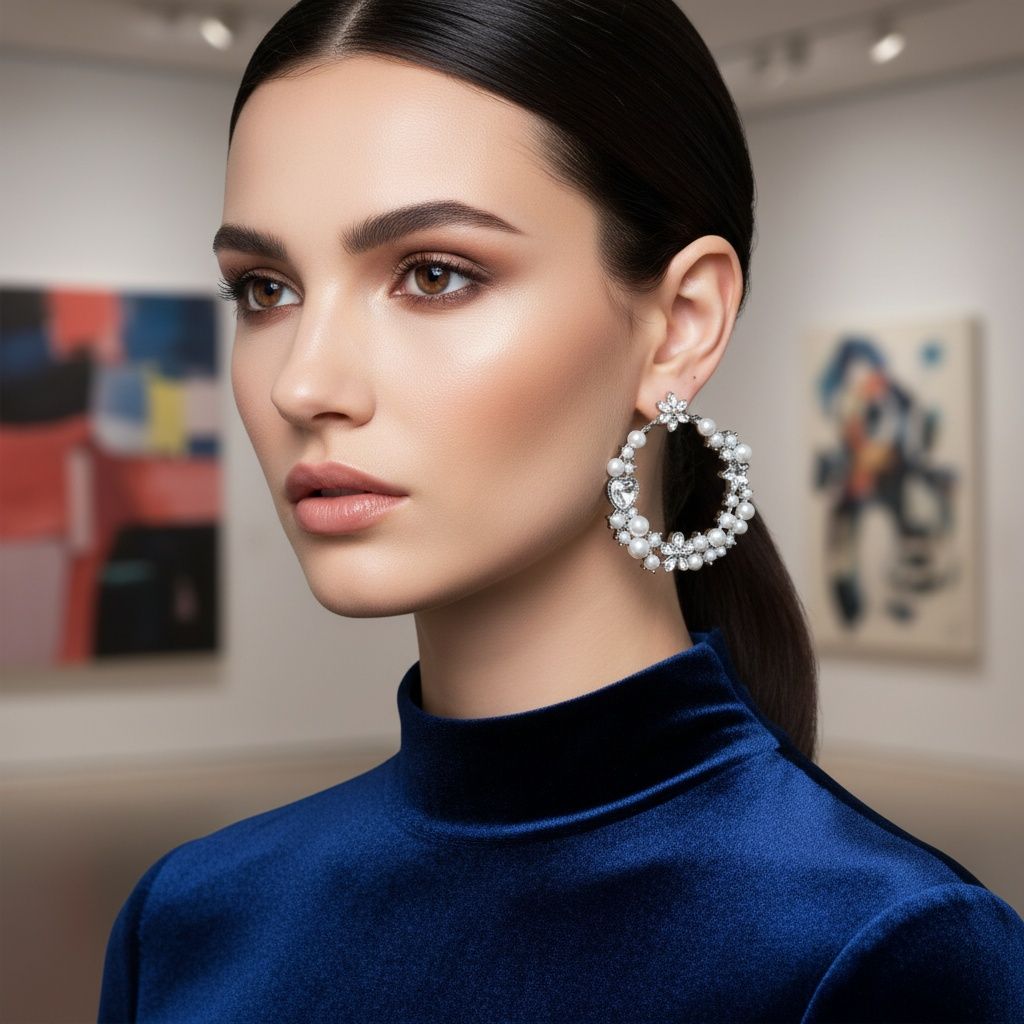 Hoop White Pearl Crystal Heart Star Flower Earrings