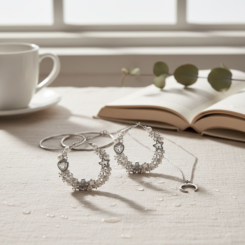 Hoop White Pearl Crystal Heart Star Flower Earrings