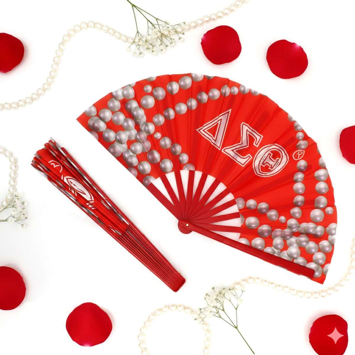 DST Sorority Large Floral Pearl Print Fabric Fan