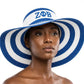 ZPB Blue Raffia Embroidered Floppy Beach Sun Hat